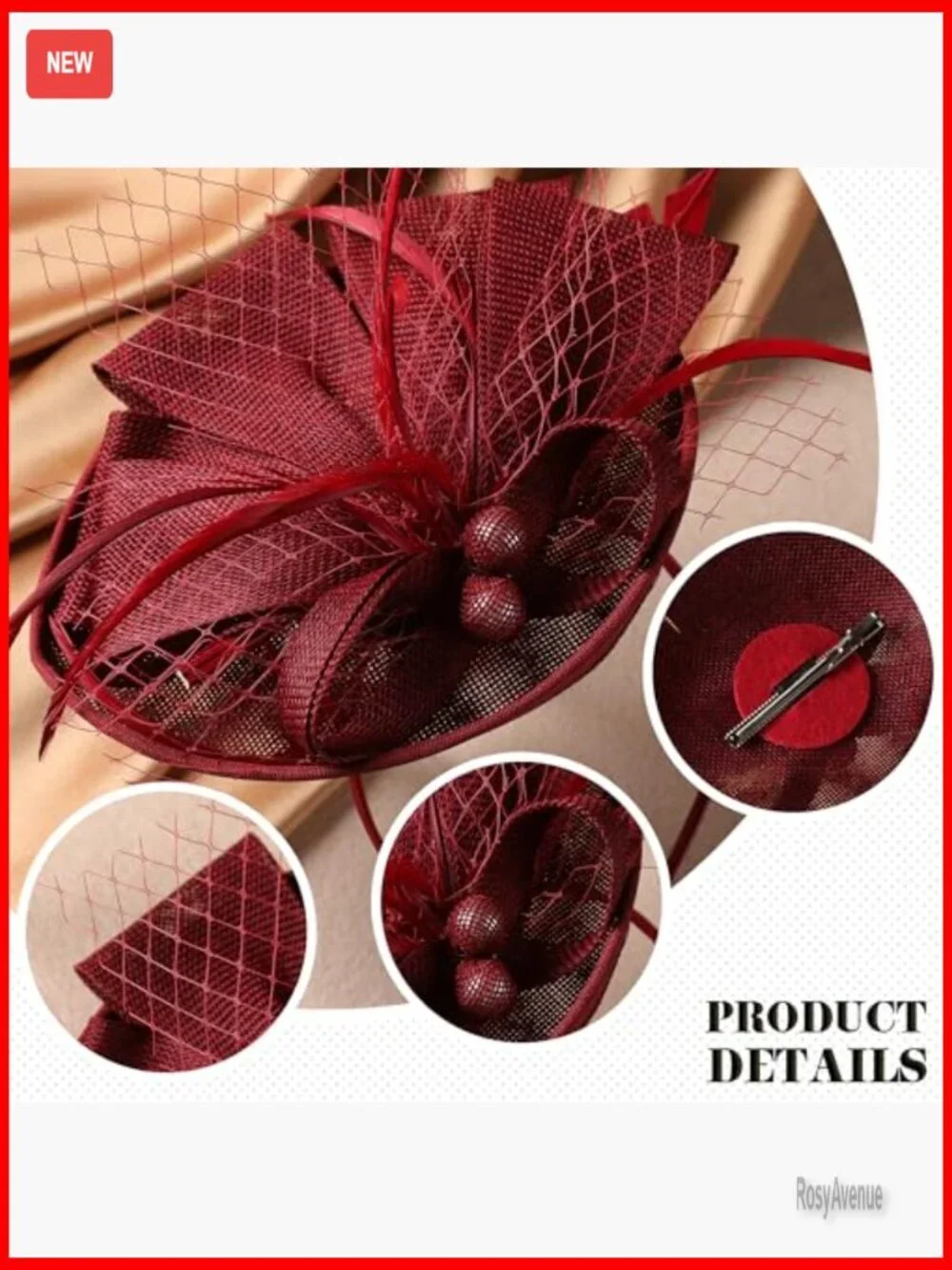 Derby Pillbox Fascinator Hat Adjustable Headband 7.87x5.9inch